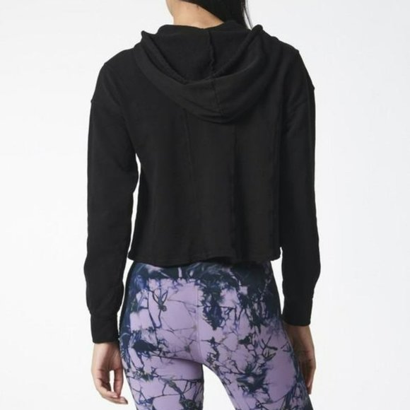 🌸SOLD🌸 NWT NUX | Seams Great Black Long Sleeve Cropped Sweatshirt Hoodie Large - Picture 3 of 9